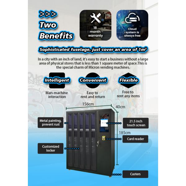 2 in 1 Locker Vending Machine Ideal for Outdoor Businesses Beach Bars Resorts and Swimming Pools Offering Rental and Record Keeping Features