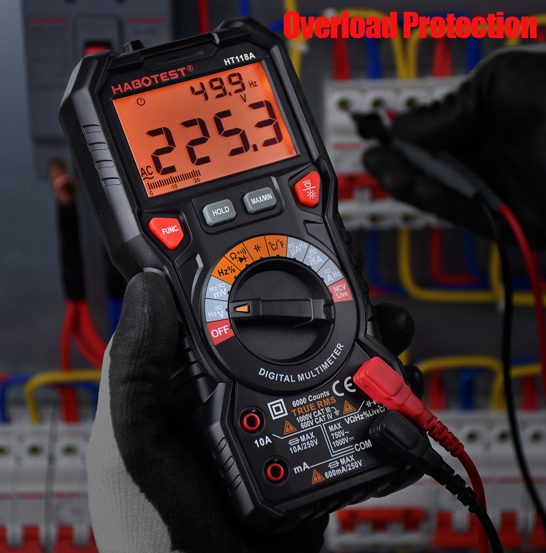 10A 6000 Counts Handheld Digital Multimeter , 750V Capacitance Test Multimeter