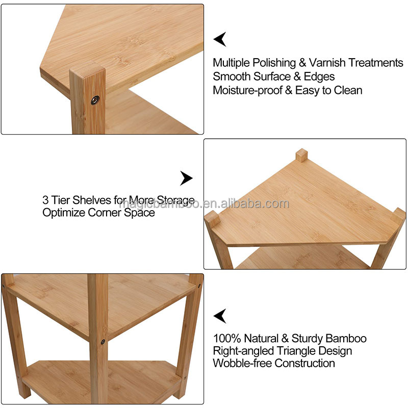 Freestanding Bathroom Bamboo Rack 3 Tier Corner Shelf Unit