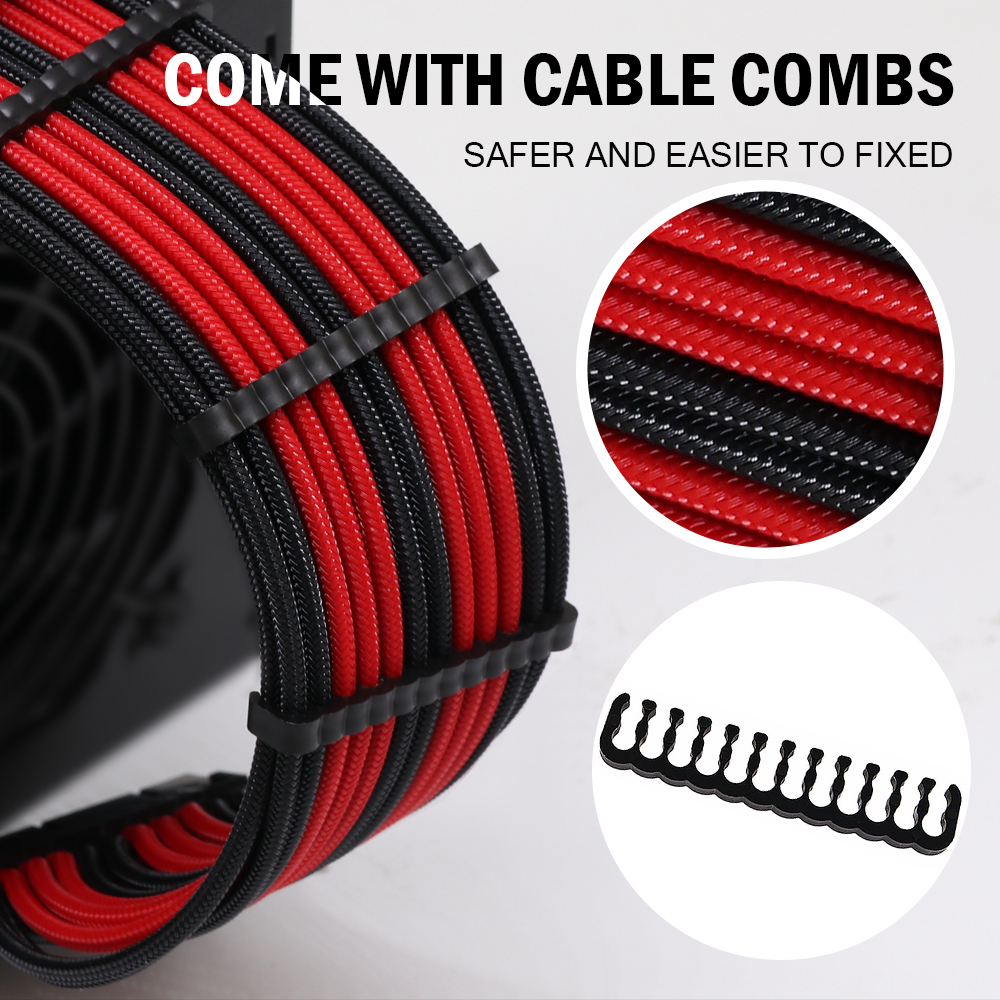 Green Sleeved Cables PSU Extension Cable Kit with 30CM Sleeved 24-PIN 8-PIN 6-PIN 4+4-PIN for ATX Power Supply