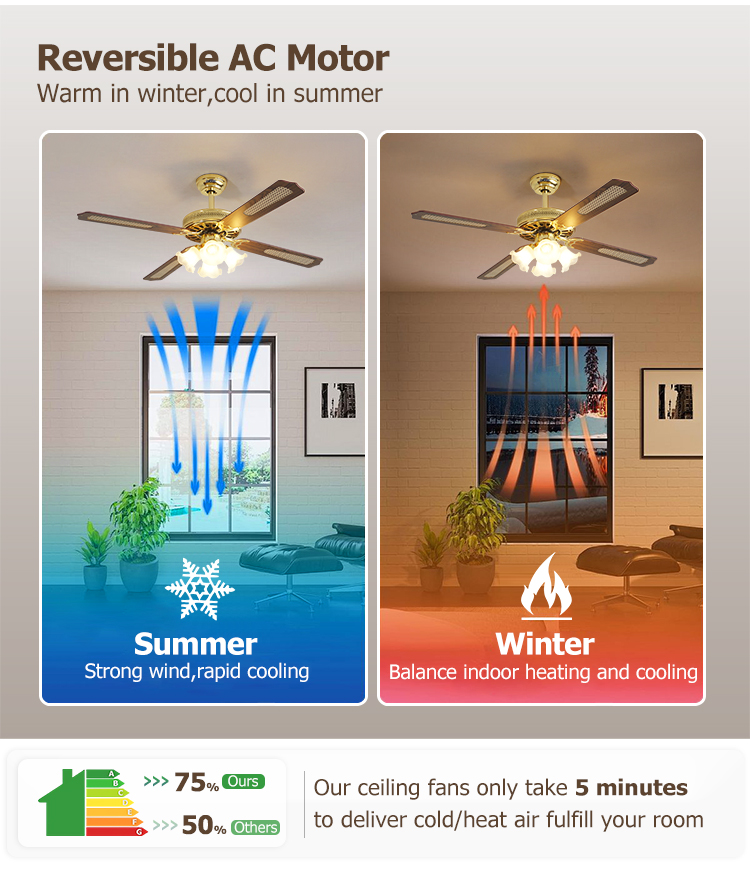 Fancy Luxury 52 Inches Ceiling Fan with 4 MDF Blades and 4 Light Kits in Gold Finish