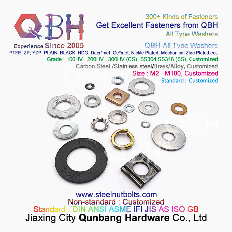 QBH DIN125 DIN127 F436 F436M F959 F959M DIN434 DIN436 NFE25-511 Spring Taper Serrated Flat Round Square All-Type Gaskets