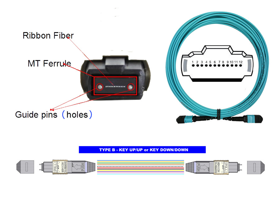 Data Centre 1m MTP MPO Patch Cord Female To Female 12 Fibers SM OM3 OM4 USCONEC