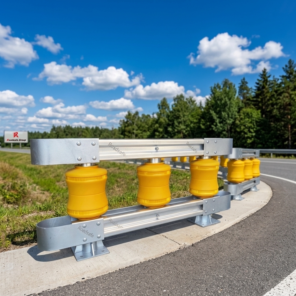 Highway Rolling Barrier System Safety Anti-Collision Guardrail Polyurethane Roller Bucket for Car Truck Crash Warning