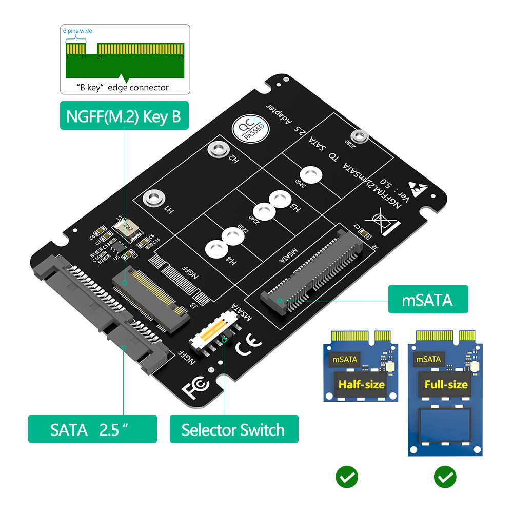 2 In 1 Combine M.2 NGFF Key B & MSATA SSD To SATA3 Adapter LED Indicates Power Status