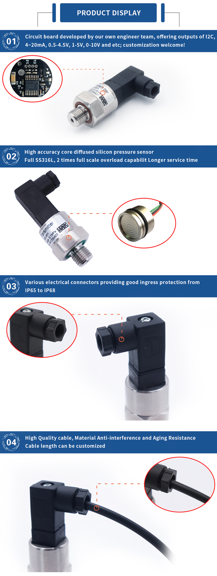 4-20ma Air Pressure Transducer Sensor 304SST Housing For Industry