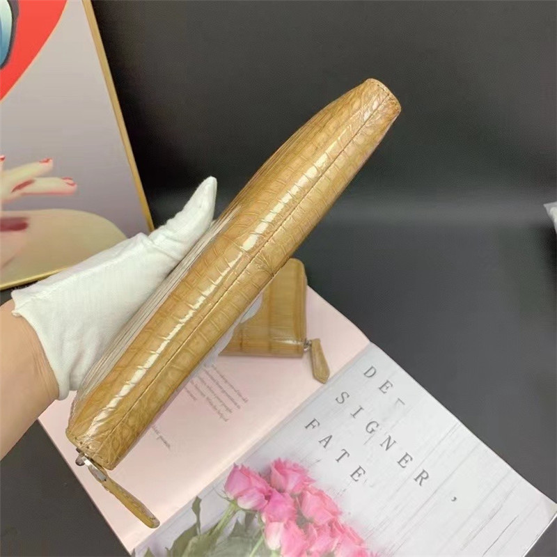 Authentic Genuine Crocodile Skin Women Long Card Pure Lady Colorful Glossy Wallet Exotic Alligator Leather Female Clutch