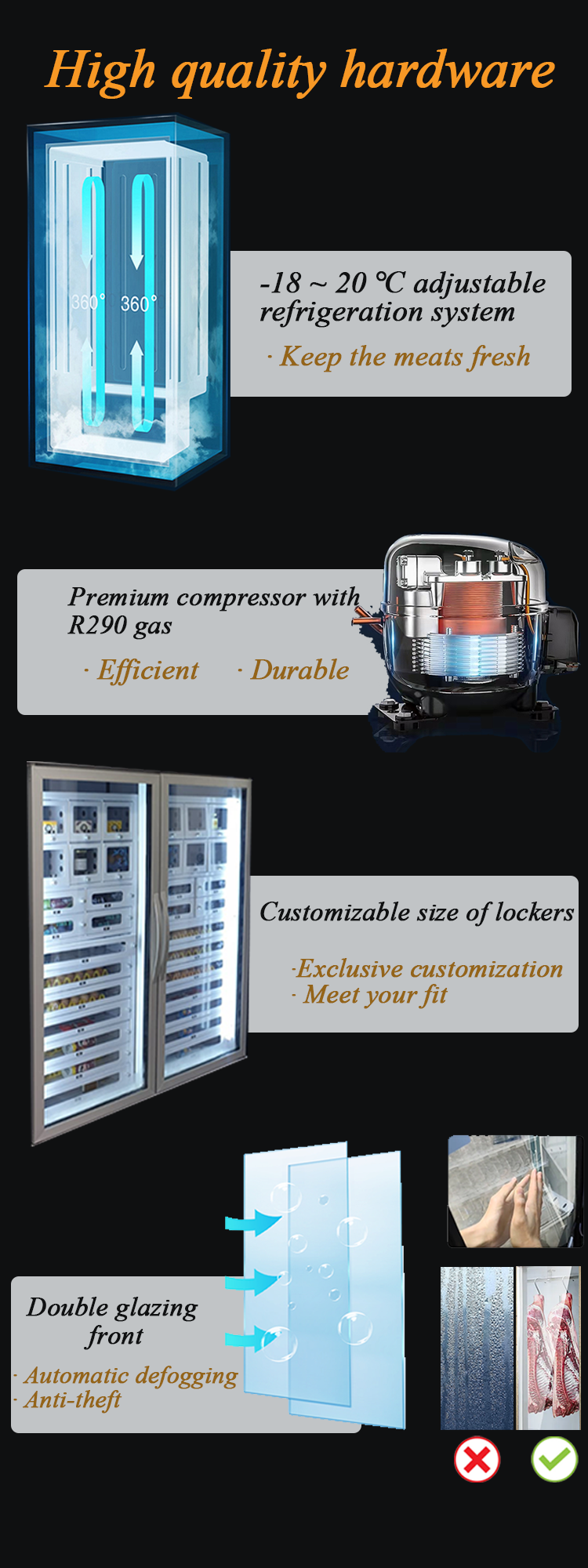 Oyster Vending Machine With Cooling System and Lockers 24V Electric Heating Defogging