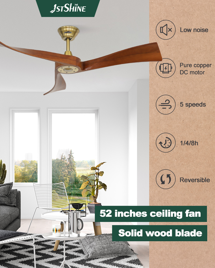 Modern Gold Metal Ceiling Fan with Smart Control and Timer Yes Wooden Blades Included