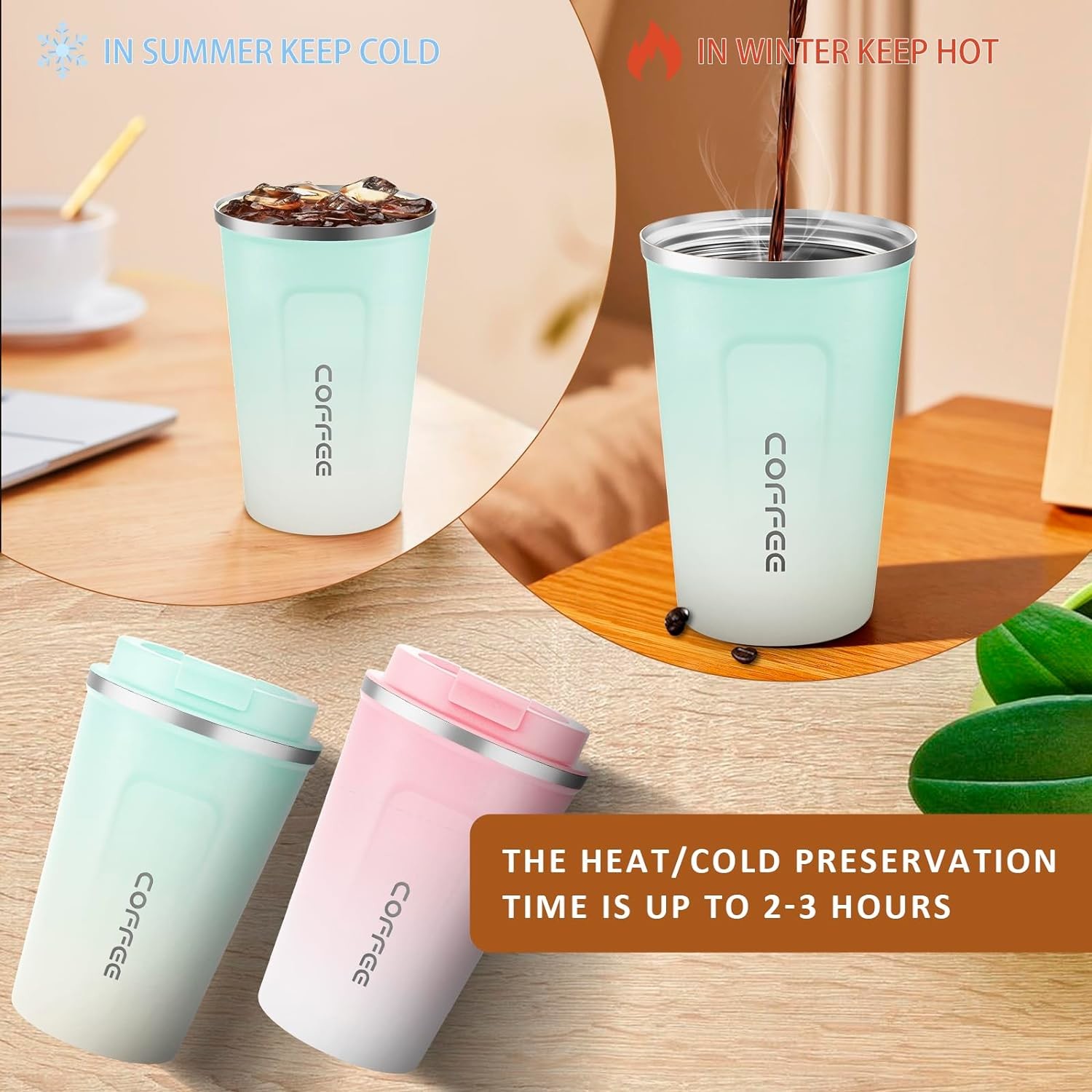 Custom 480ml 580ml Leak Proof Thermal Travel Mug Coffee Mug With Straw