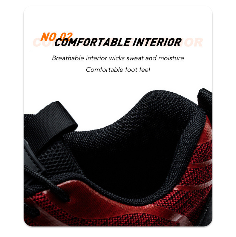 Flyknit Kevlar Air-cushioned Sole Safety Shoes For Industrial Workers In Orange Red Black
