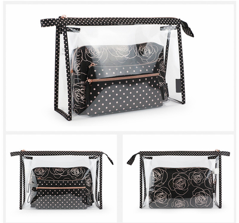 Custom Two Compartment PVC Cosmetic Organizer Bag Transparent