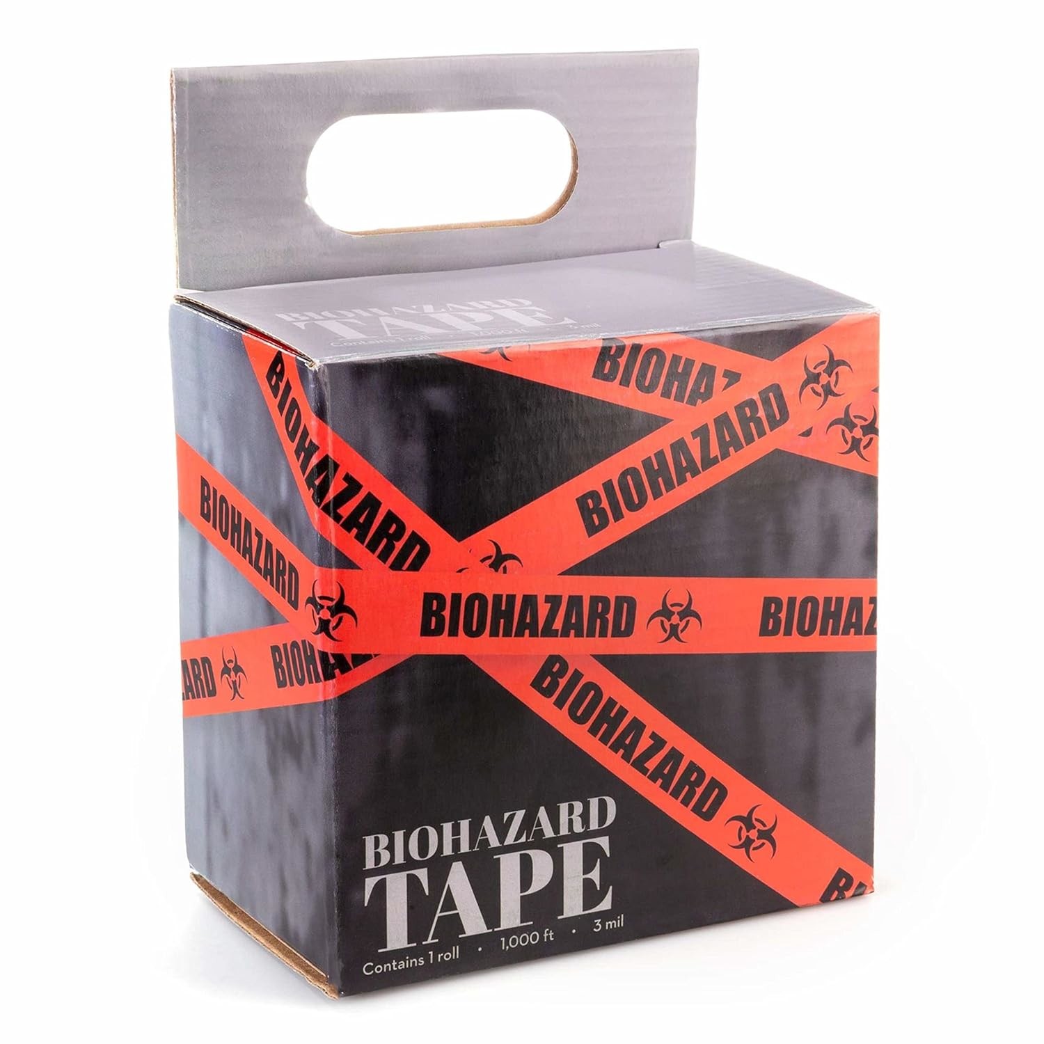 Biohazard Warning Tape with Black Imprint, Legend "Biohazard" (with Logo), 55 yd. Length x 2" Width, 3" Diameter Core