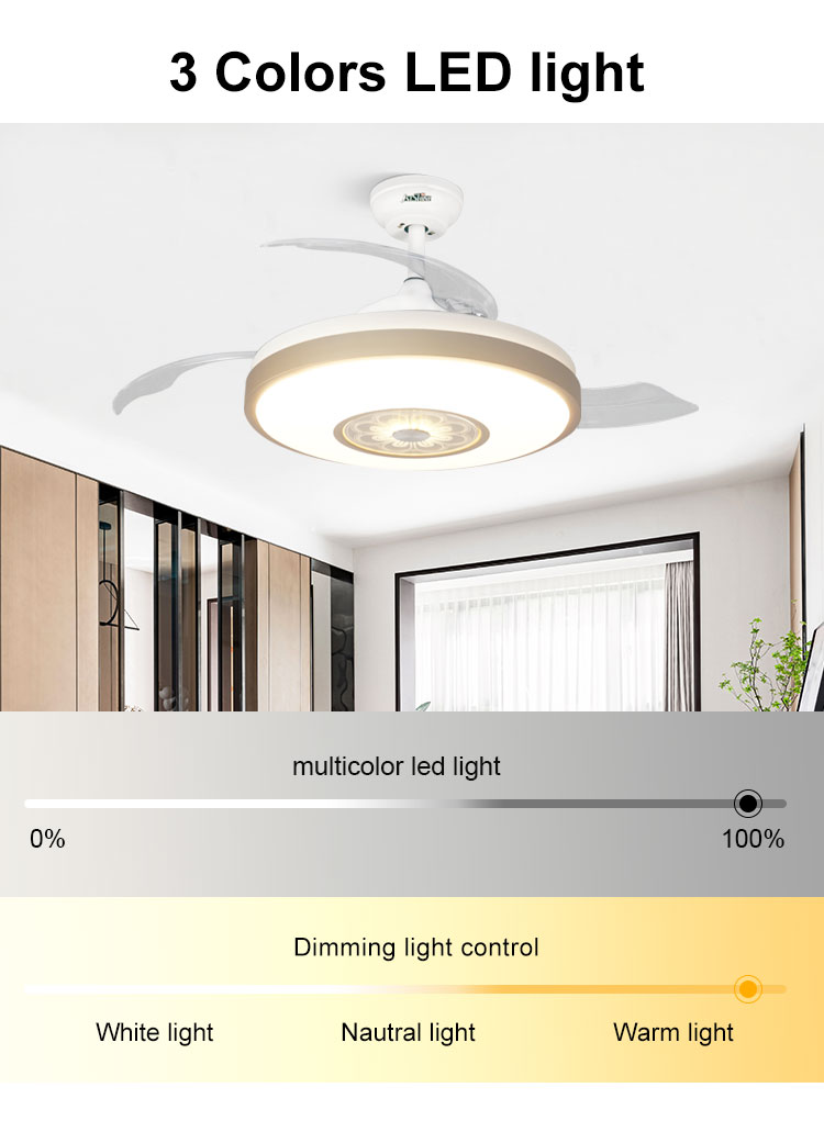 Invisible Design LED Ceiling Fan with Smart Night Light and DC Motor 3000K/4500K/6000K
