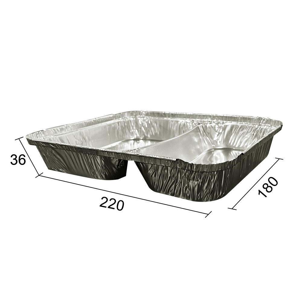 Food Packing 2 Compartments Takeaway Lunch Box Disposable Aluminum Foil Oven Food Container