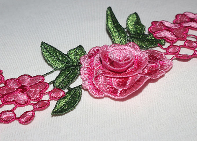 3D Flower Multi Colored Embroidered Lace Trim With High Color Fastness Azo Free