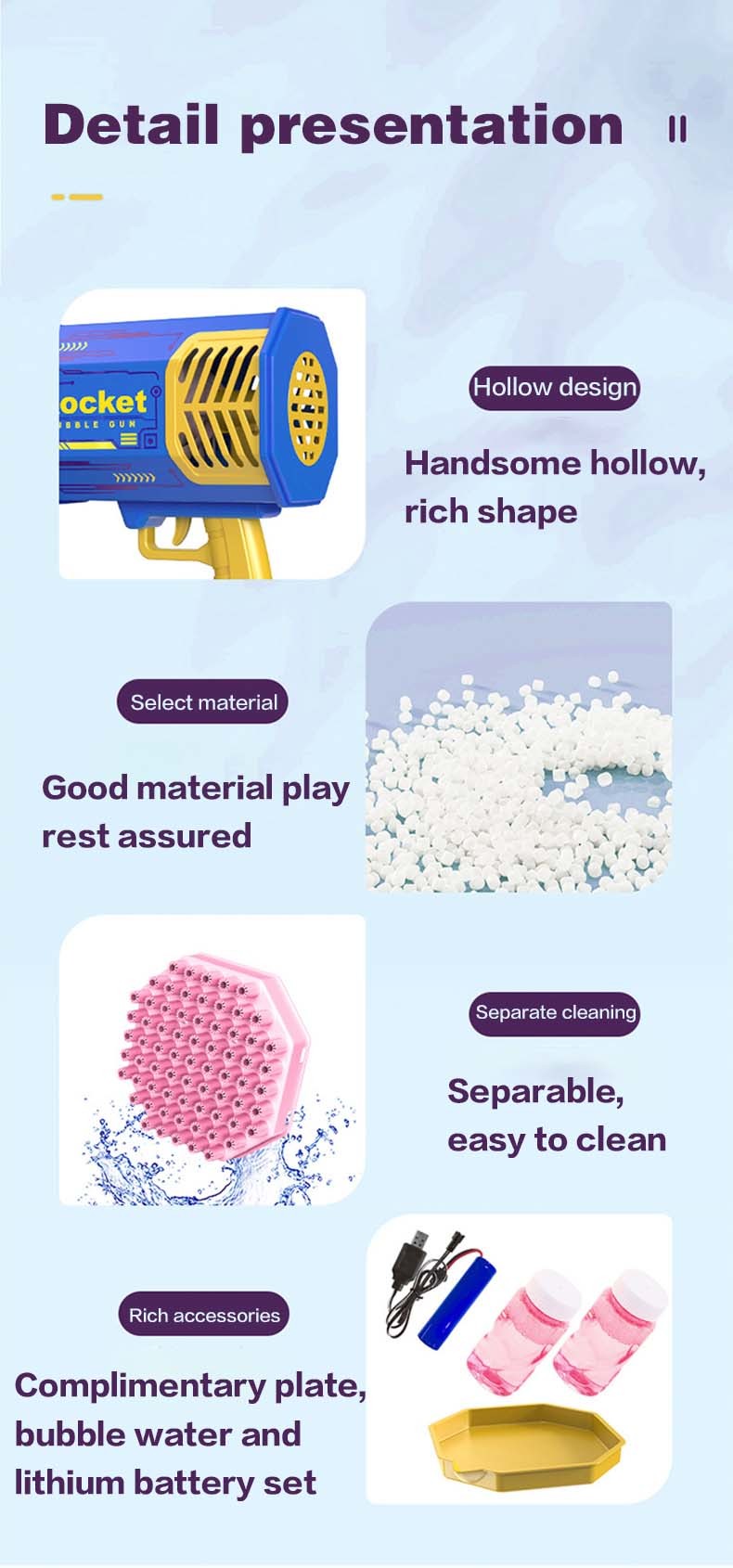 Plastic40 Holes Rocket Bazooka Bubble Gun Toys Rechargeable s Machine Outdoor Summer for Kids