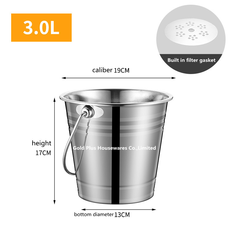 0.8-3L Barware easy cleaning stainless steel ice bucket with filter gasket Home kitchen wine ice bucket for sale