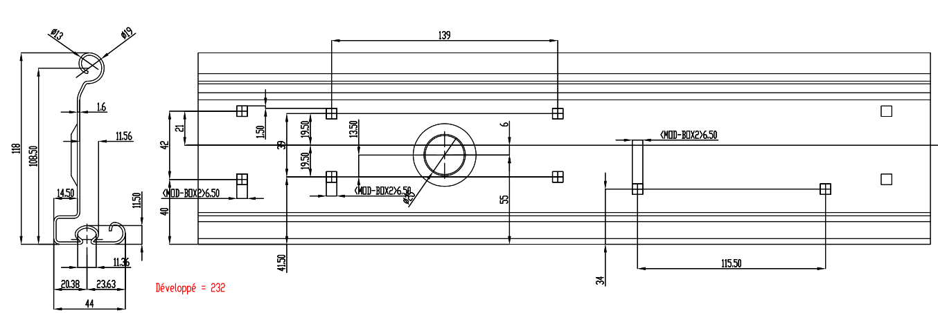 Bottom slat drawing profile