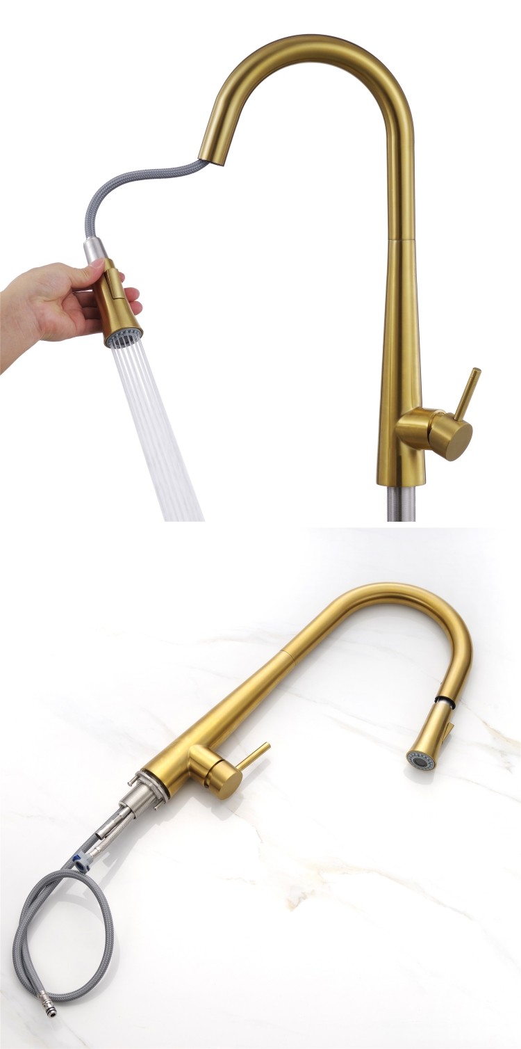 4 Hole Single Handle White Stainless Steel Pull Out Tap Kitchen Faucet Mixer