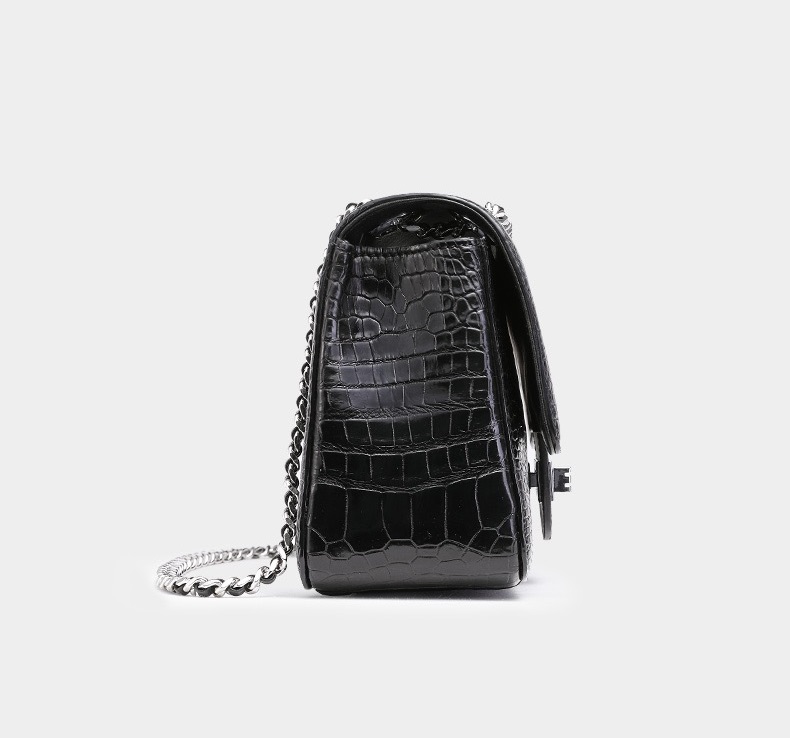 Authentic Crocodile Belly Skin Women Purse Genuine Alligator Leather Lady Flap Bag Silver Chain Female Shoulder Bag