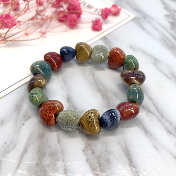 Ethnic Style Heart Sale High Temperature Flower Glaze Colored Ceramic Glaze Ceramic Bracelet Retro Multi-Style Painted Bracelet