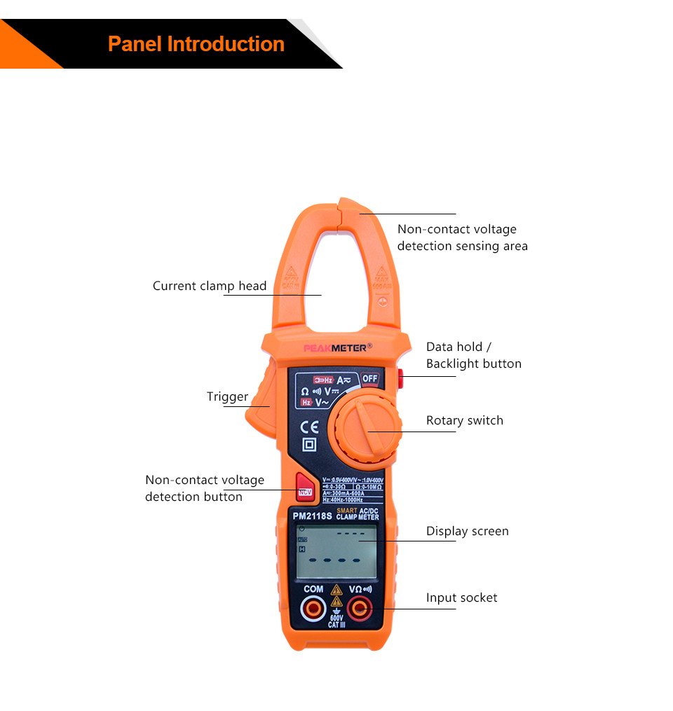 Portable Auto Range Digital Multimeter Smart AC / DC Clamp Meter With NCV Detection
