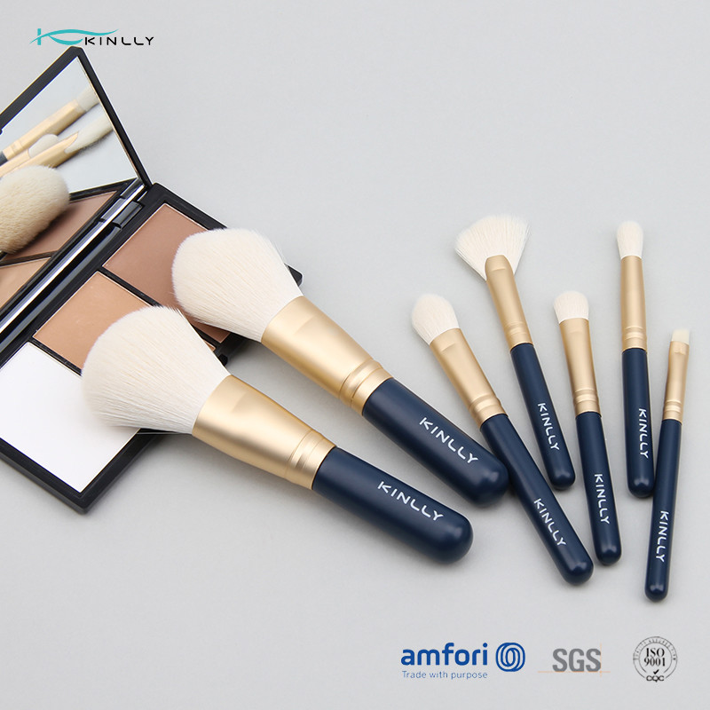 7PCS Navy Blue Paper Box Mini Makeup Brush Set