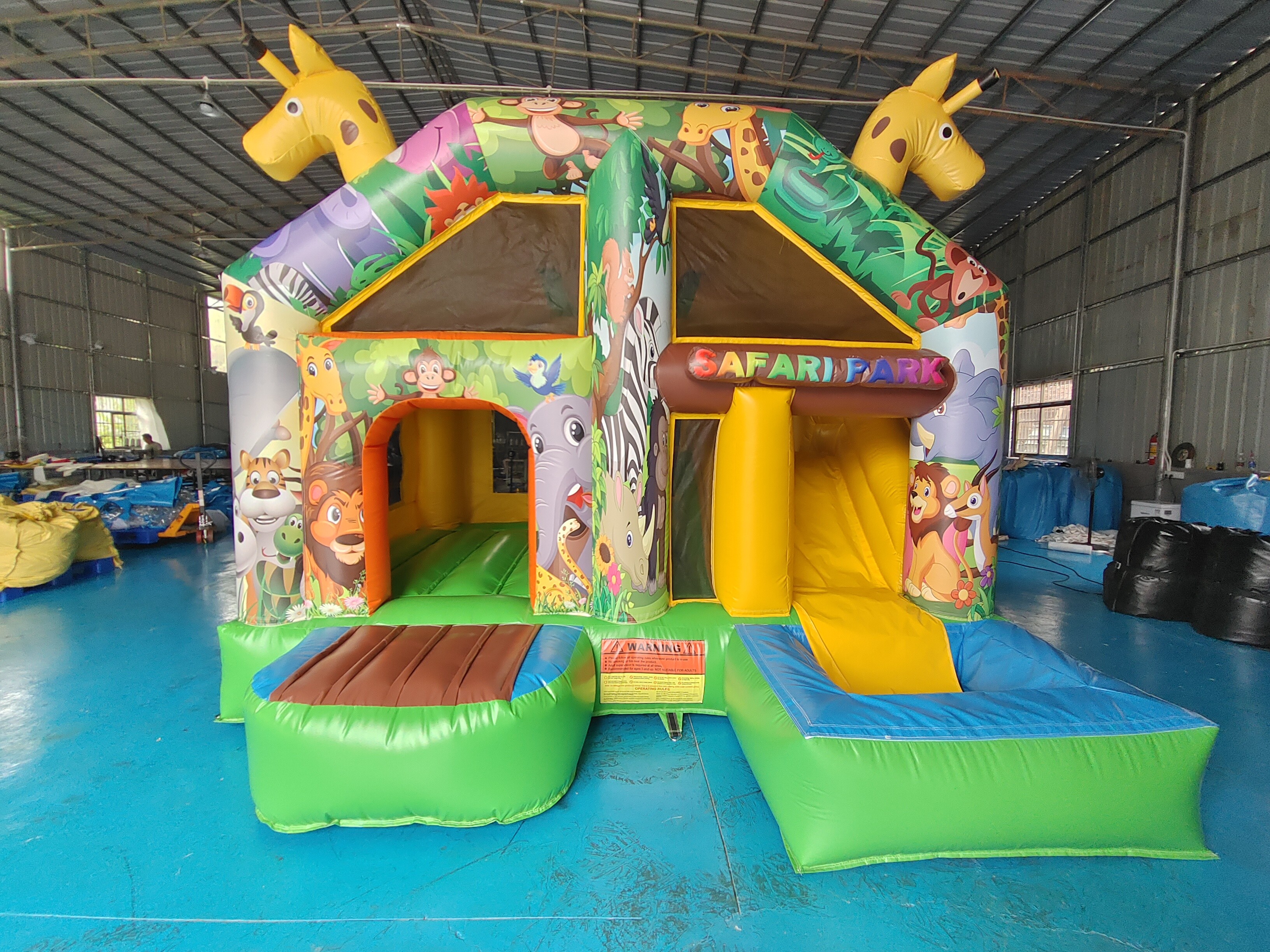 Small Indoor Bounce House Full Printing Giraffe Cartoon Animal Park Castle With Silde Combo