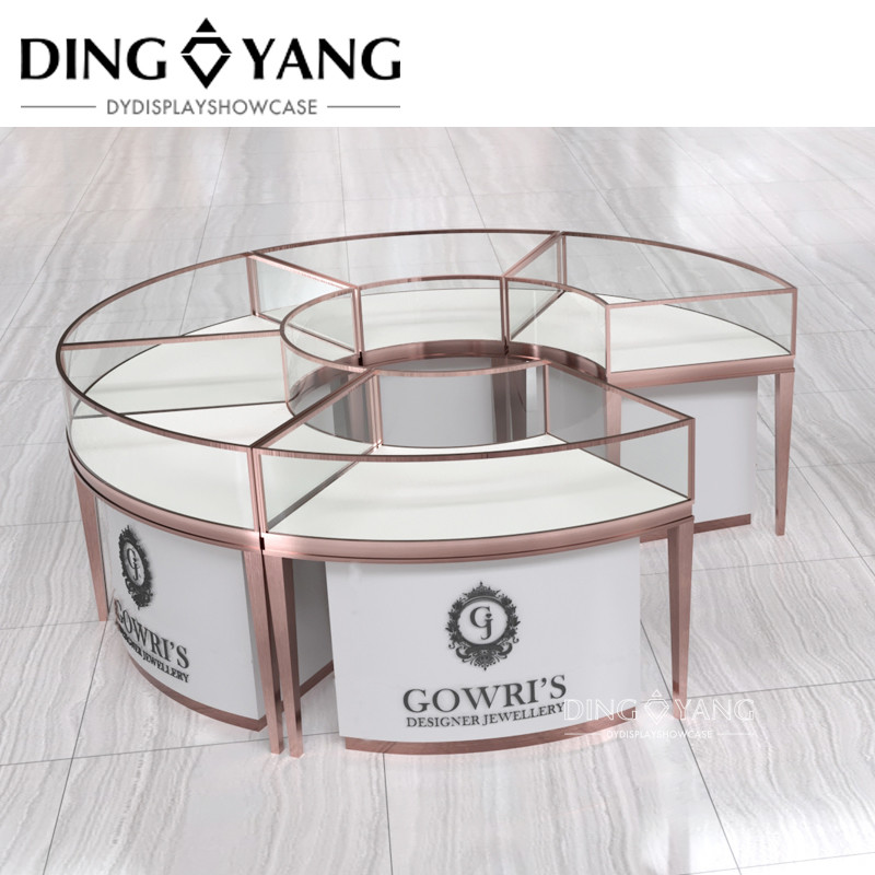 Modern Round Stainless Steel Showcase For Jewelry Store, No Installation Customization Jewelry Showcase