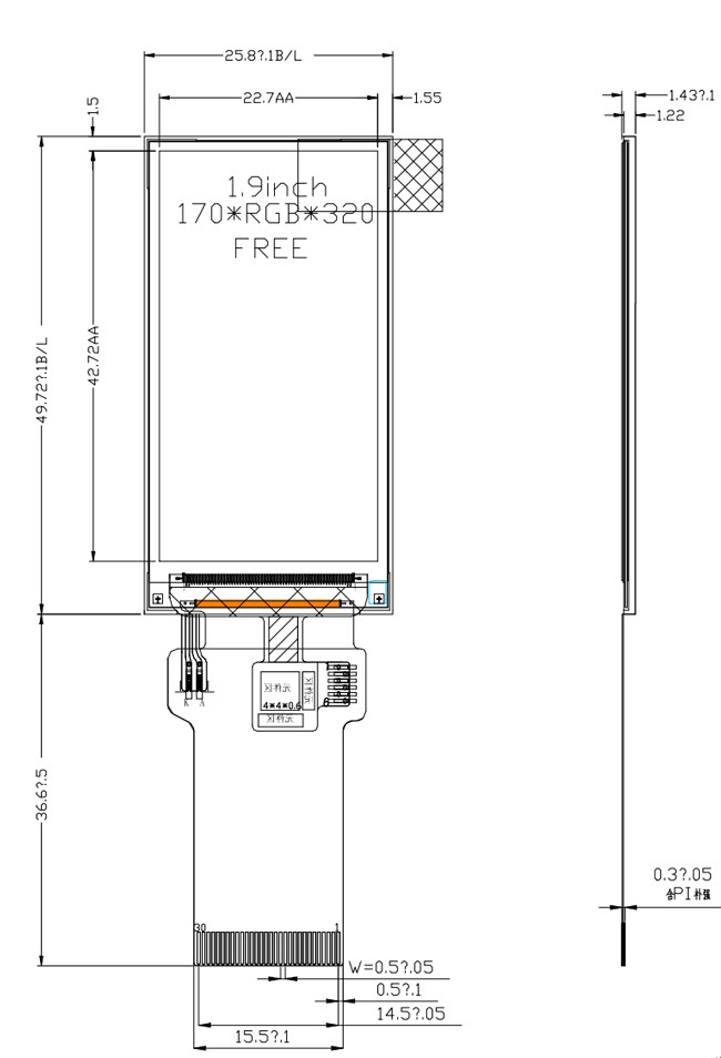 1.9 Inch touch TFT display 170x320 With ST7789V SPI RGB Interface