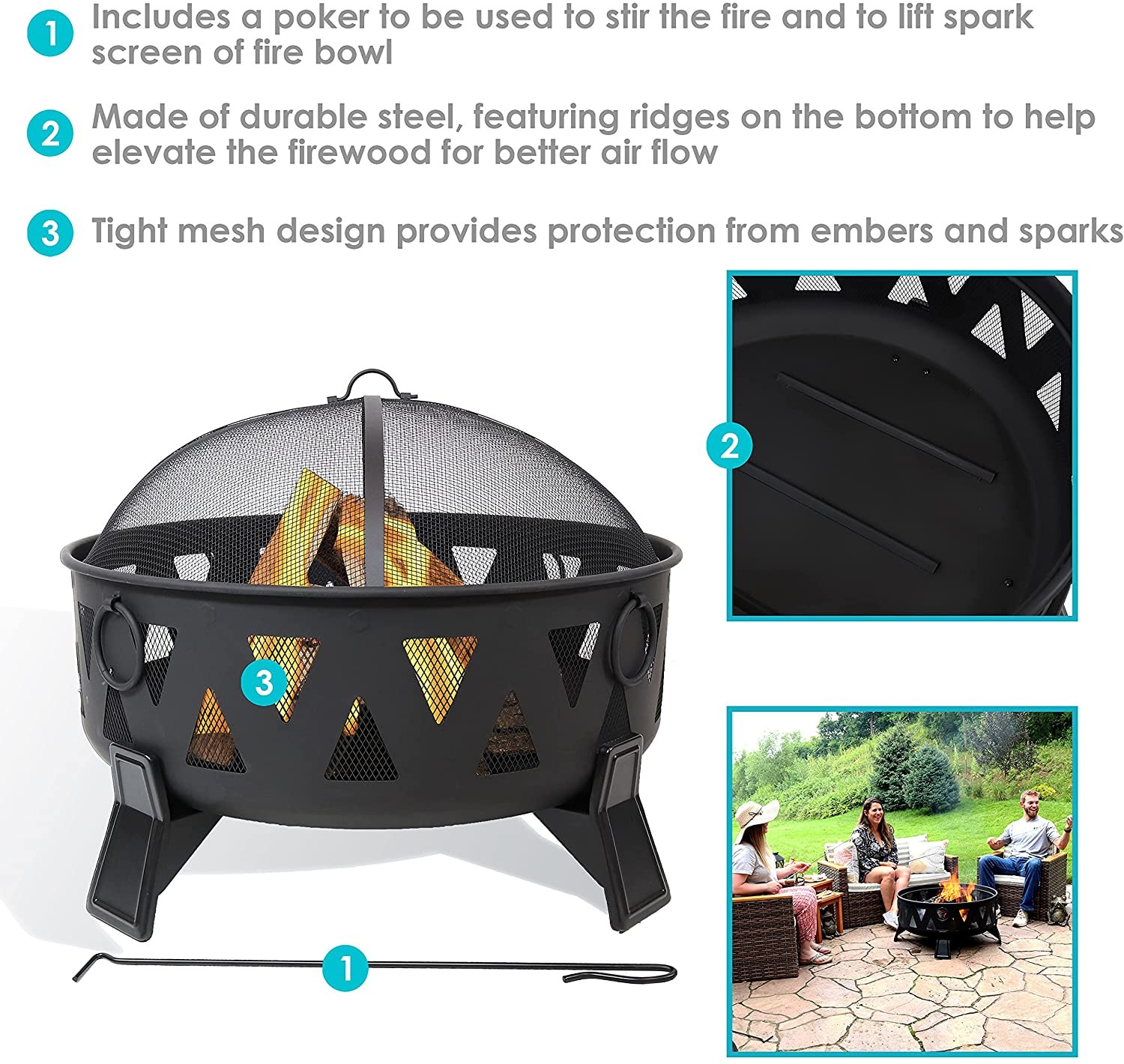 Portable Steel Charcoal Fire Pit With Geometric Triangle Cutouts Outdoor