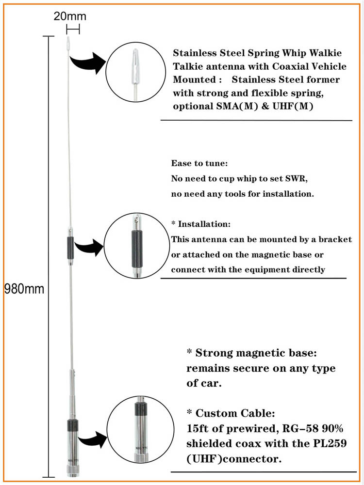 Dual Band 144/430MHz Ham Radio Hf Mobile Antennas 50Ohm