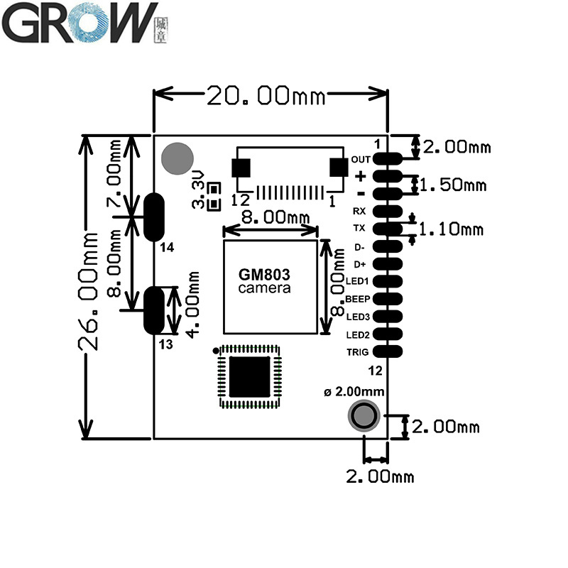 Grow GM803 Series DC3.3V USB/Ttl232 Barcode Scanner 1d/2D Qr Bar Code Reader