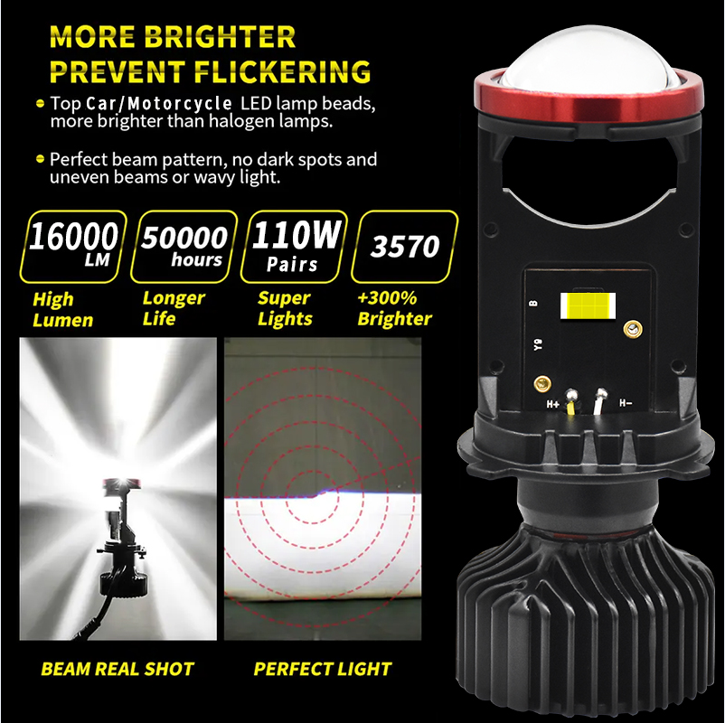 CSP3570 LED Motorcycle Lights 16000LM H4 Led Projector Bulb 55W
