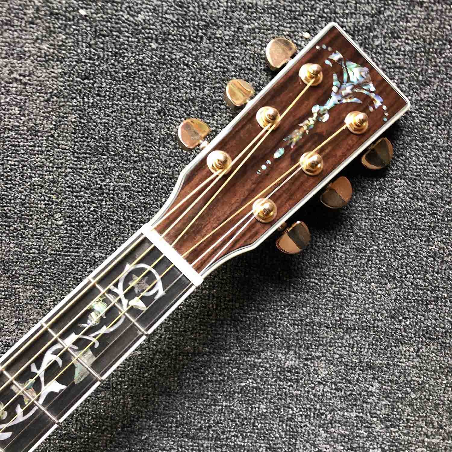Custom Deluxe Real Abalone Binding Ebony Fingerboard Rosewood Back Side Solid Spruce Wood Acoustic Guitar