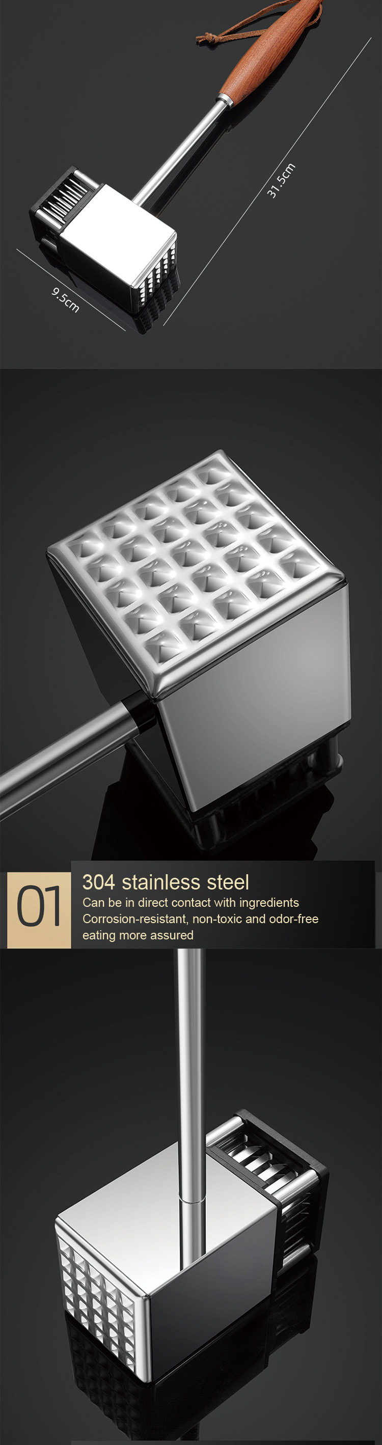 Hot 36-Blade Manual Meat Tenderizer Durable Kitchen Tool for Tenderizing Steak Turkey