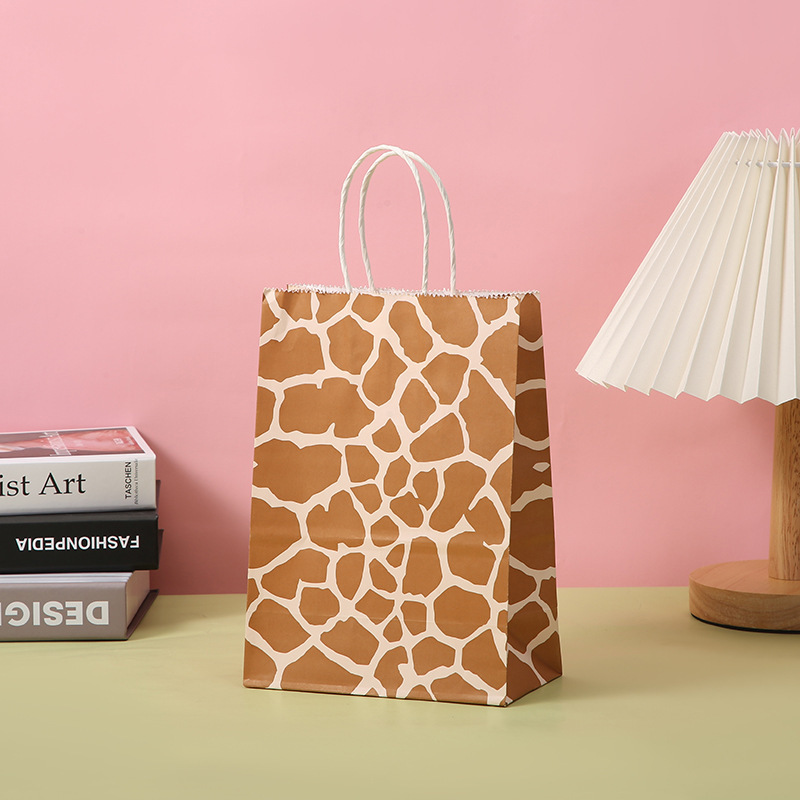 Custom Color Leopard Print Kraft Paper Striped Cartoon Party Reception Paper Gift Bag