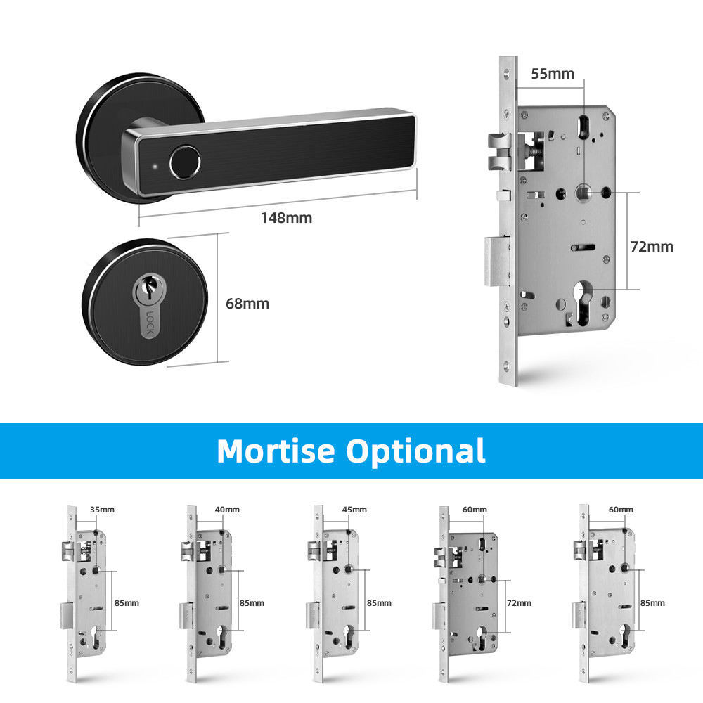 Simple Black Intelligent Bluetooth Door Lock Fingerprint Bluetooth Remote Control