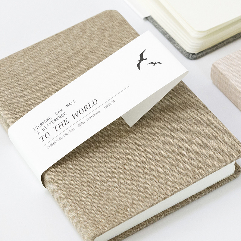 Pocket Size Fine Linen Cover Notebook , Waist Band Wide Ruled Notebook