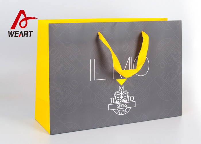 Printed Foil Logo Ribbon Paper Bag Customized Collapsible Shopping Bag