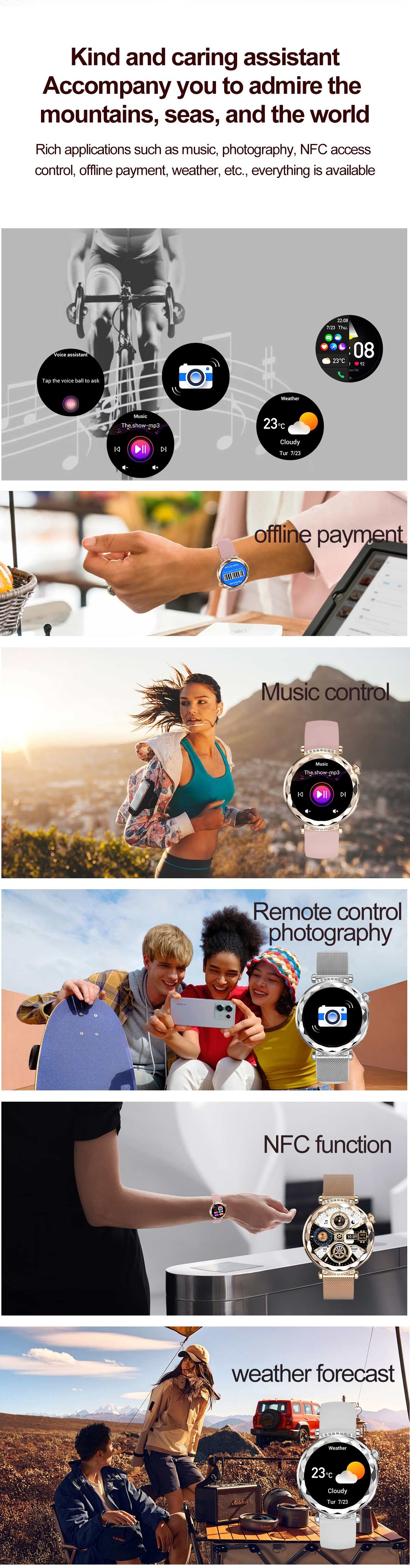 BT call NFC Wristband Girl Sport Fitness Tracker Lady Smartwatch HK88 AI assistant