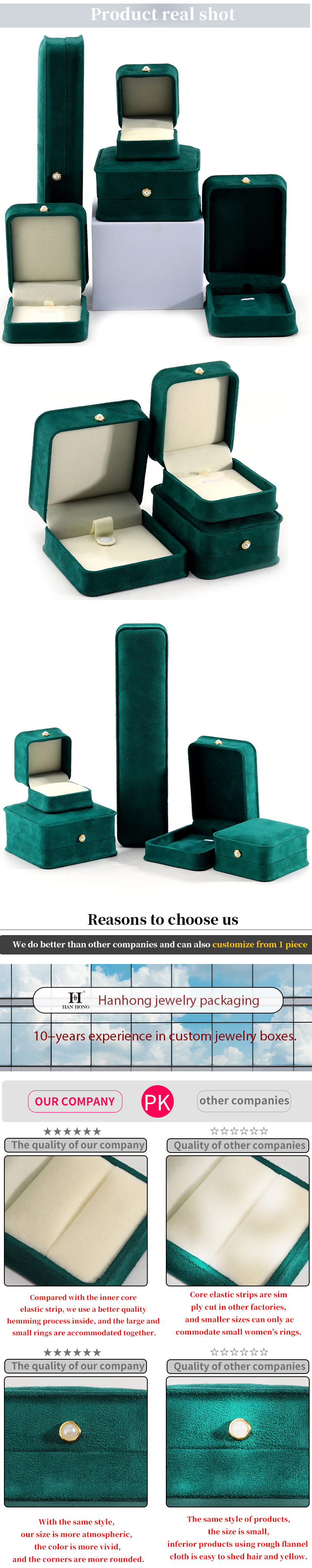 9*9*4.5cm Green Velvet Ring Jewelry Box for Customized Bracelet Earrings Packaging
