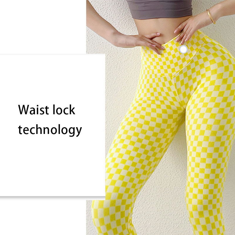 Booty Scrunch Push Up Scrunch Butt Leggings Plaid Printed Yoga Tights For Women