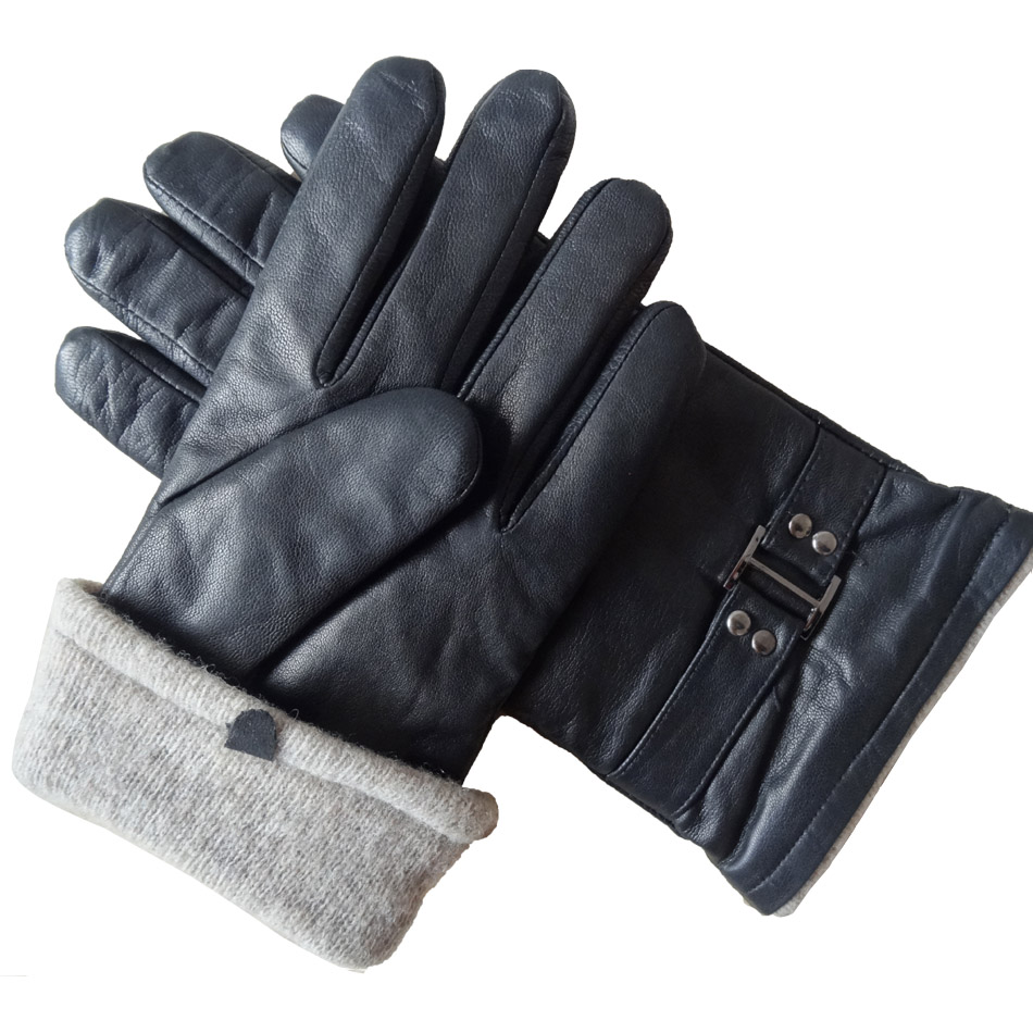 Dobby Style Mens Black Leather Gloves , Mens Leather Dress Gloves With Belt