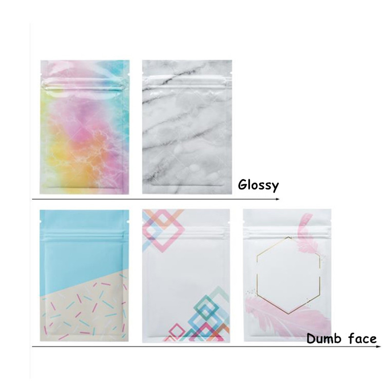 Glossy Rainbow Marbling Pattern Mylar Zip Bag Reclose Flat For Jewelry Cosmetic