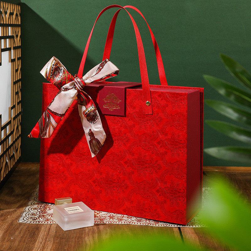 Colorful Rigid Cardboard Presentation Box With Ribbon Handle Custom Logo