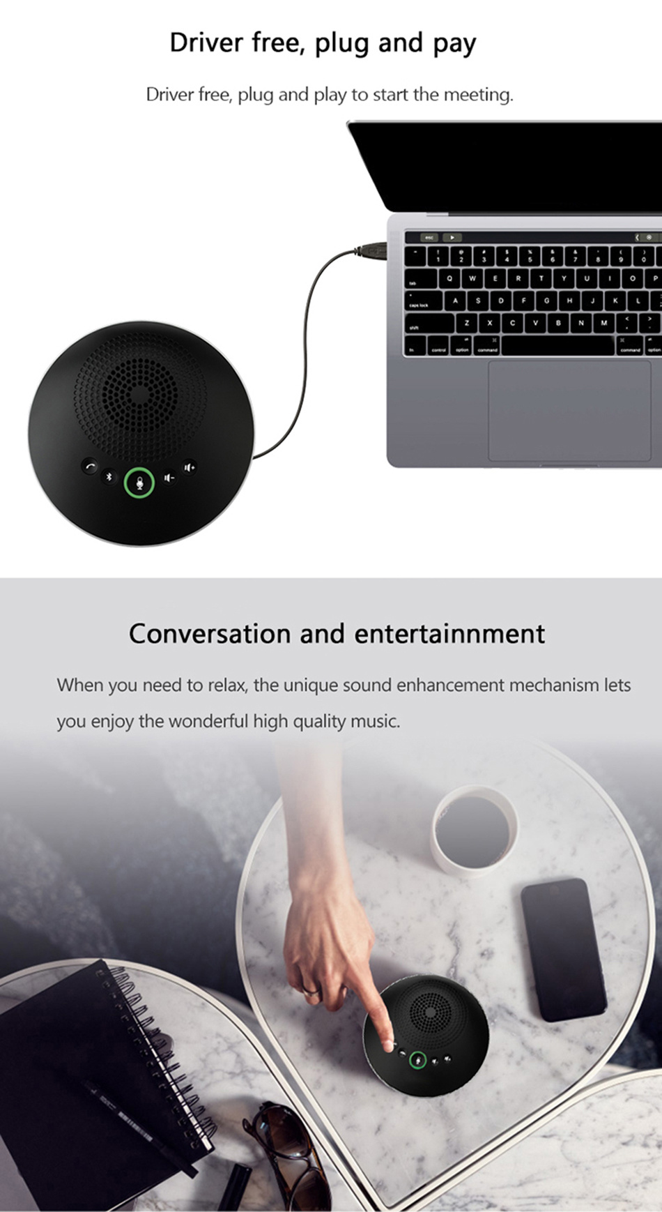 Business USB Microphone Desktop Black Omnidirectional HD Conference Speakerphone
