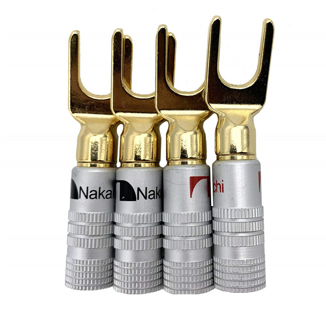 Male Brass U Shaped Spade Connector , Gold Plated Y Spade Speaker Plugs