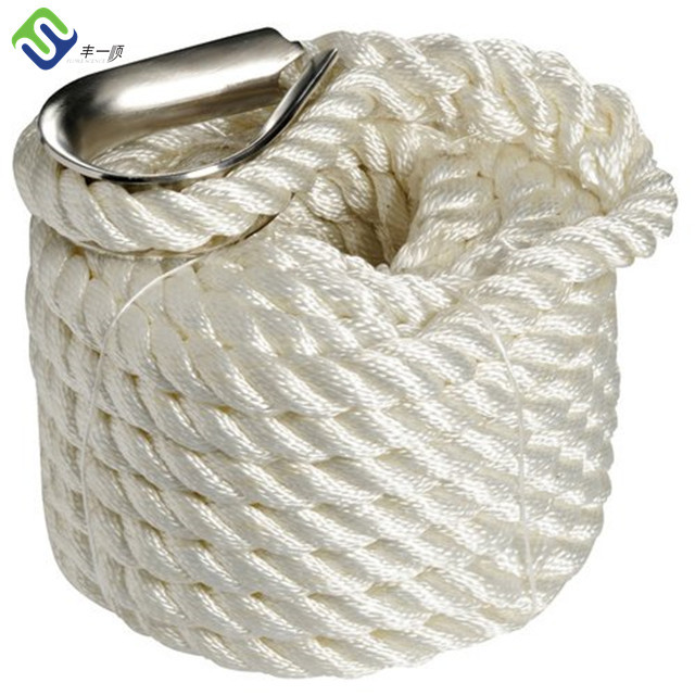 Marine Fiber Rope 3 Strand Nylon Twisted Rope 36mm Mooring Tail Hawser Ship Rope